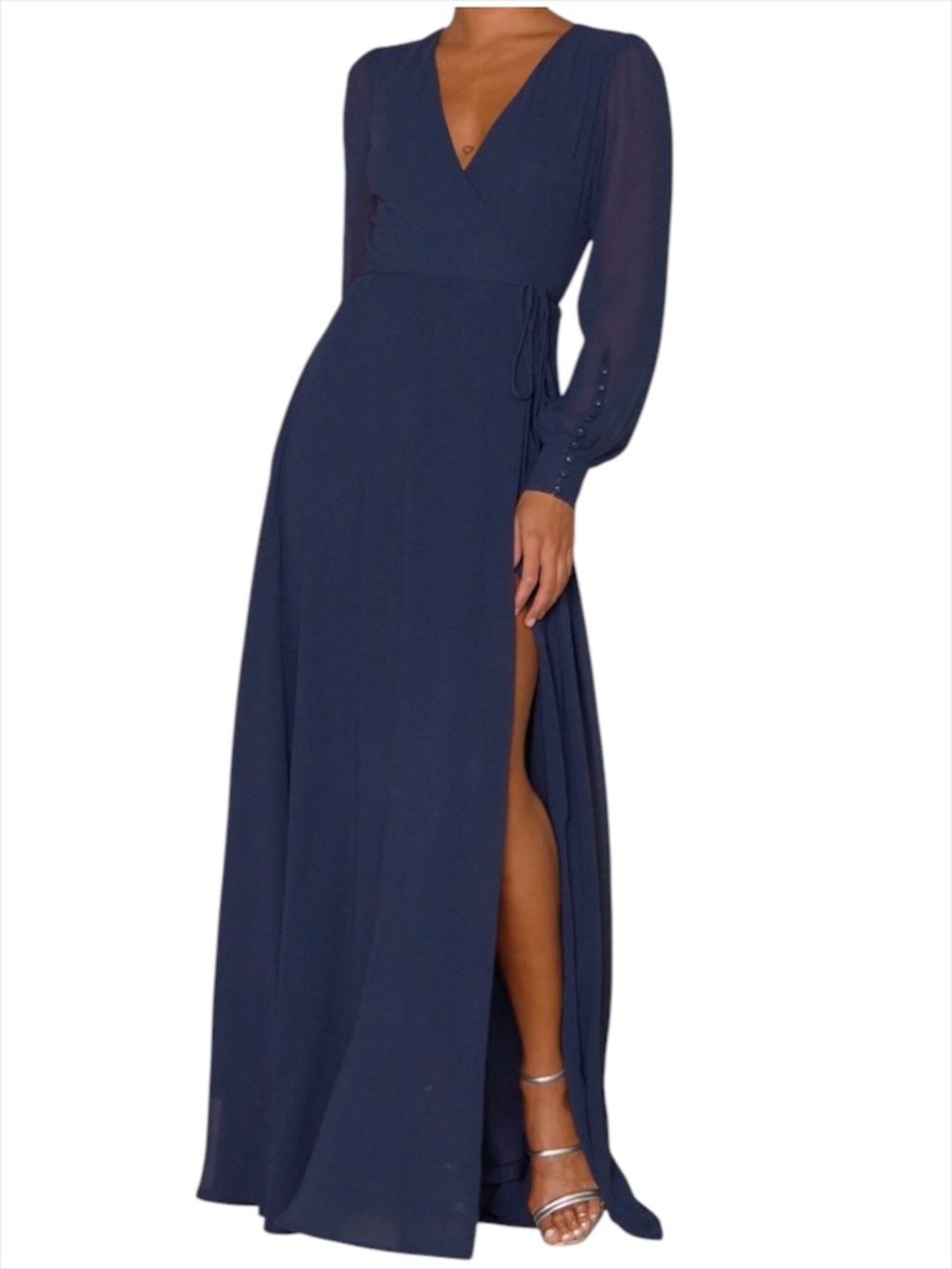 Lulus My Whole Heart Long Sleeve Wrap Dress - Navy Blue Size S
